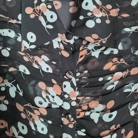 BCBG Maxazria Multicolor Floral-Print Long-Sleeve Sheer Blouse. Size S - Picture 3 of 6